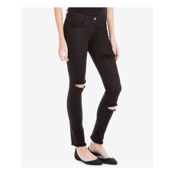 MAX STUDIO Denim - MAX STUDIO Womens Black Frayed Skinny Jeans 25